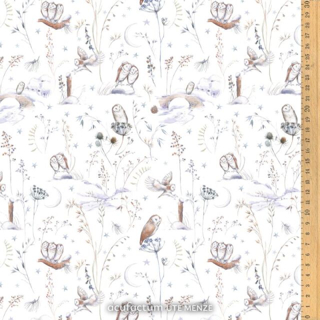 **〔Acufactum〕 A-3523-2037 コットン生地 / 冬のフクロウたち <Happy Point 5倍>
