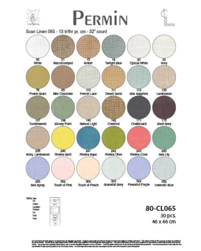 **〔Permin〕80-CL065　リネン12目　30色セット /  Linen 12thr/cｍ　46ｘ46cｍカット