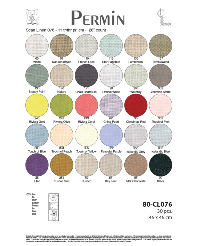 **〔Permin〕80-CL076　リネン11目　30色セット /  Linen 11thr/cｍ　46ｘ46cｍカット