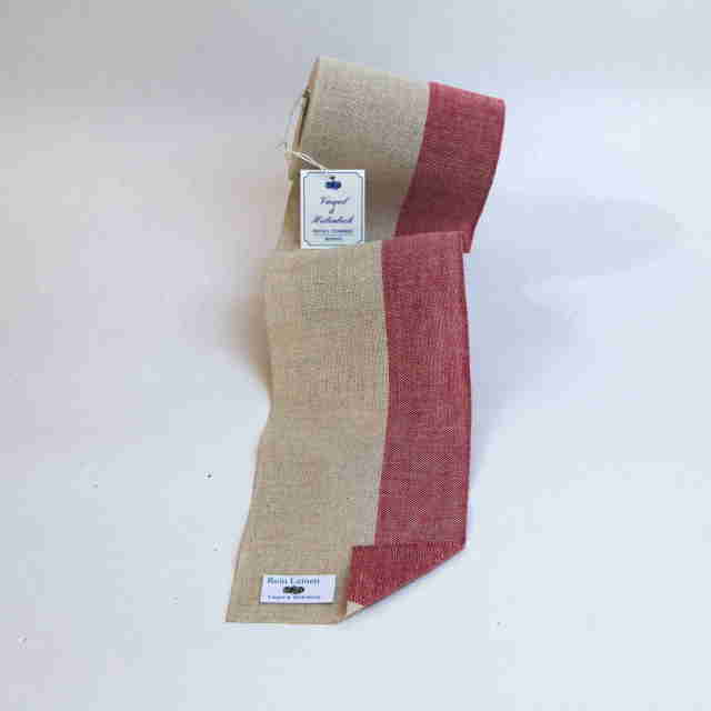 〔VH-2027-120-230901〕　リネンテープ 12cm幅 / アンブリーチ＆ダークレッド （10cm単位）