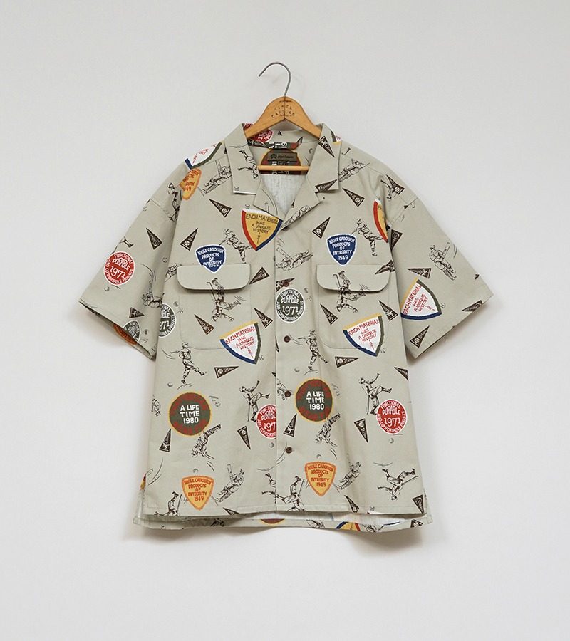 Nigel Cabourn OPEN COLLAR SHIRT - BASEBALL & CRICKET RAYON