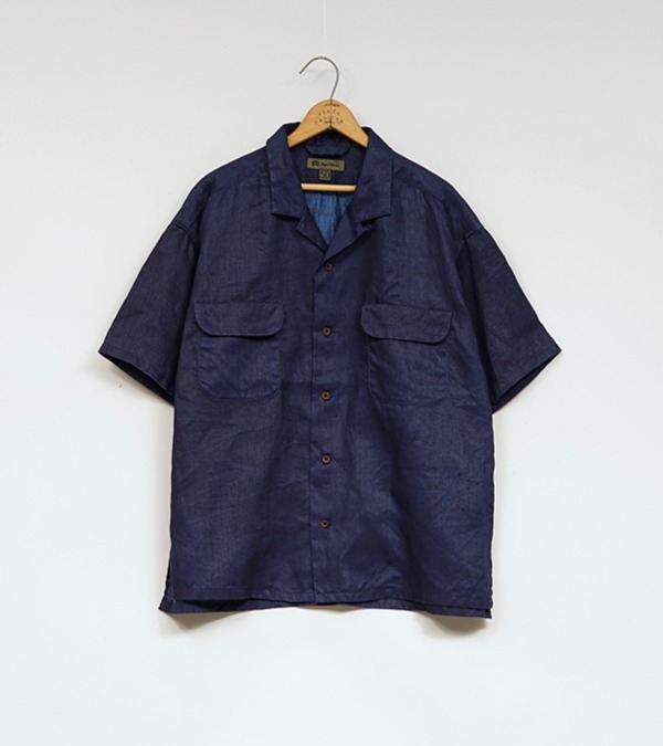 Nigel Cabourn OPEN COLLAR SHIRT - LINEN INDIGO