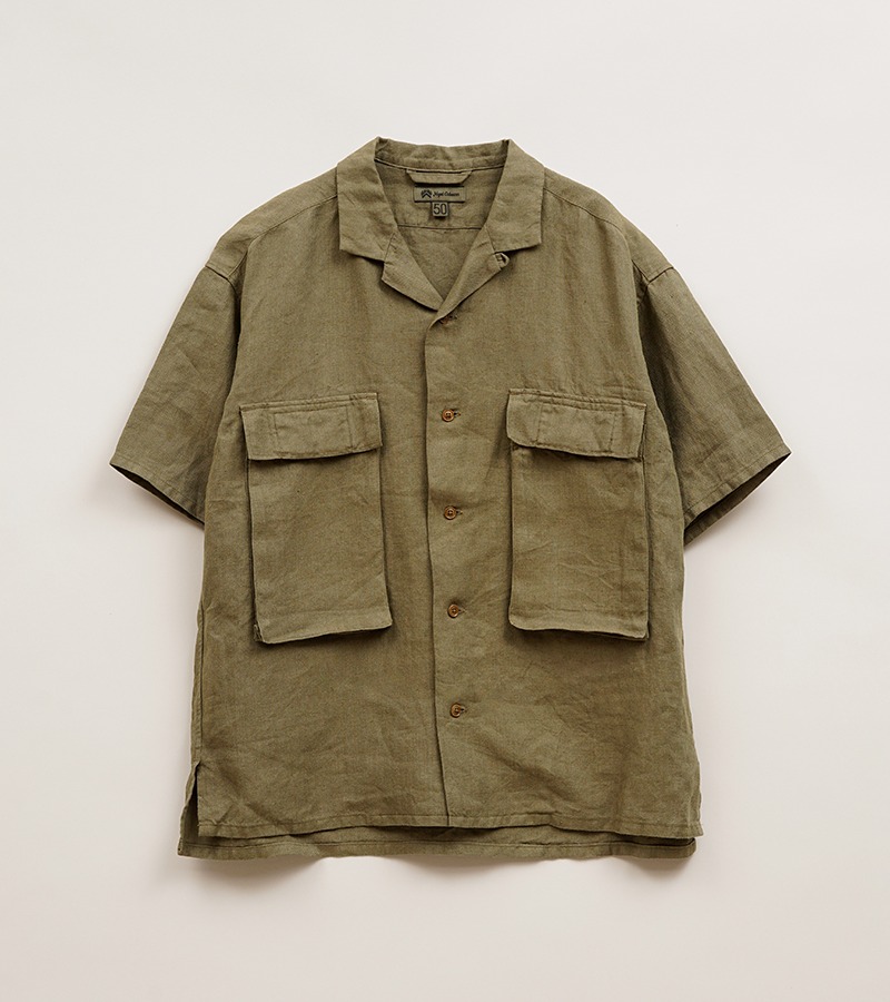 Nigel Cabourn ARMY SHIRT SHORT SLEEVE - LINEN HERRINGBONE TWILL