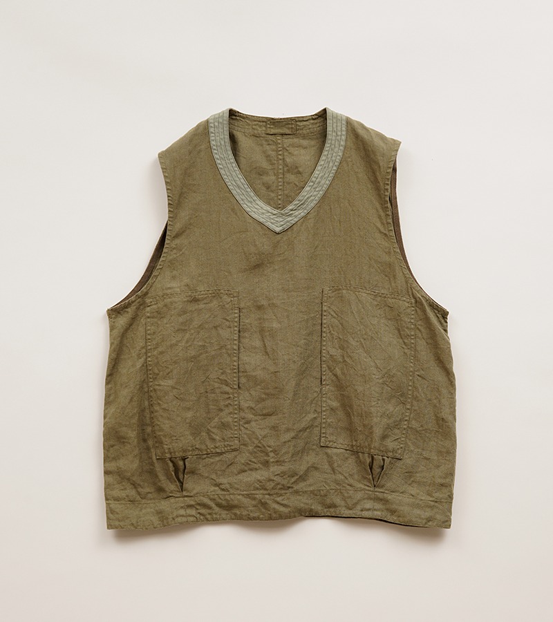 Nigel Cabourn PULLOVER ARMY VEST - LINEN HERRINGBONE TWILL