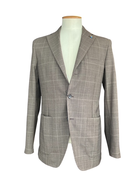 Belvest グレンチェック ブラウン Super130'S 3Bジャケット