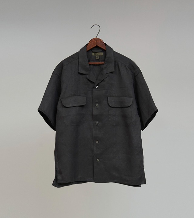 80480011005 Nigel Cabourn OPEN COLLAR SHIRT - LINEN TWILL  