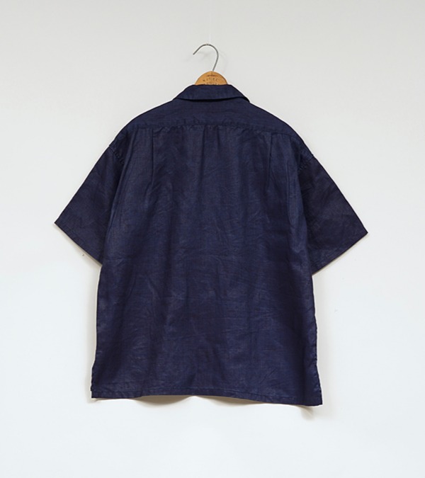 80500011006 Nigel Cabourn OPEN COLLAR SHIRT - LINEN INDIGO