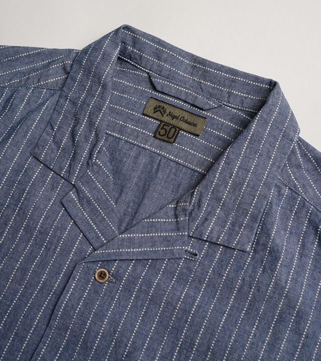 90s Nigel Cabourn ネルシャツ オープンカラー ブルー NIGEL CABOURN / ナイジェル ケーボン】 OPEN COLLAR SHIRT