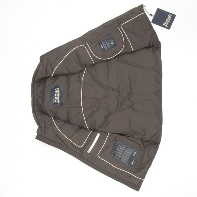 売約済HGS-B296/美品 HERNO ダウンベスト Aライン 42 ブラウン SALE】HERNO（ヘルノ）メランジフランネル×ナイロンウルトラ