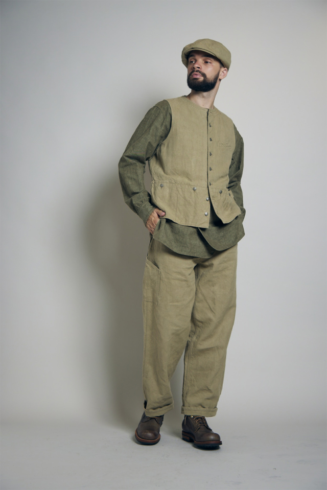 80460070001 Nigel Cabourn FRENCH WORK VEST - HEMP CANVAS