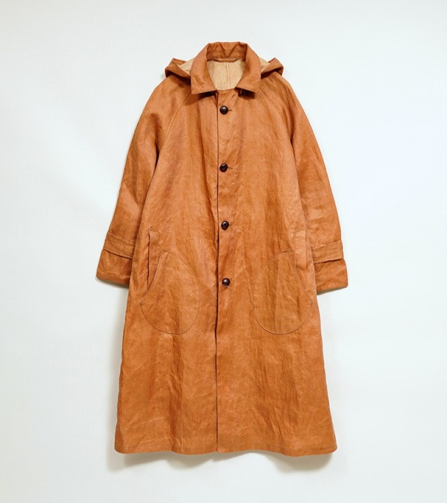 Nigel Cabourn OX’ed Silver FISHERMAN COAT KAKISHIBU LINEN