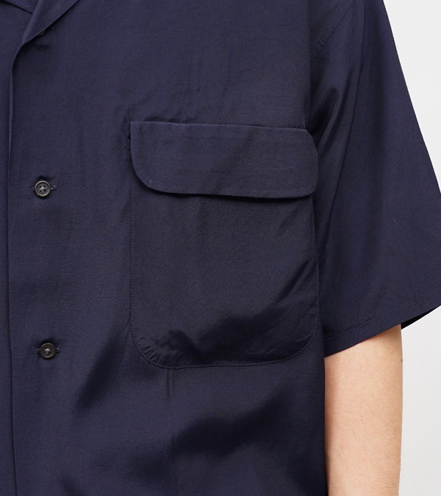 Nigel Cabournオープンカラーシャツレーヨンサルファーダイ52ネイビー オープンカラーシャツーレーヨンサルファーダイ／OPEN