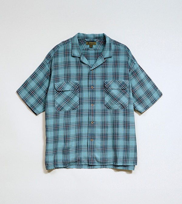 80520011007 Nigel Cabourn OPEN COLLAR SHIRT - RAYON CHECK