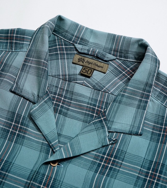 80520011007 Nigel Cabourn OPEN COLLAR SHIRT - RAYON CHECK