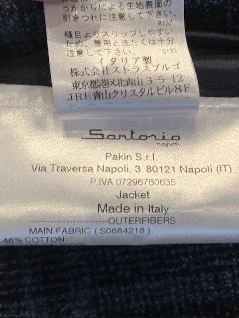 SARTORIO サルトリオ 四者混 ネイビーチェック ストレッチ 3Bジャケット