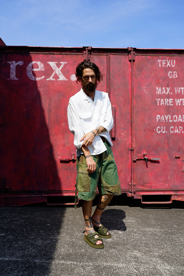 80510010201 Nigel Cabourn OPEN COLLAR SHIRT - HEMP ナイジェル