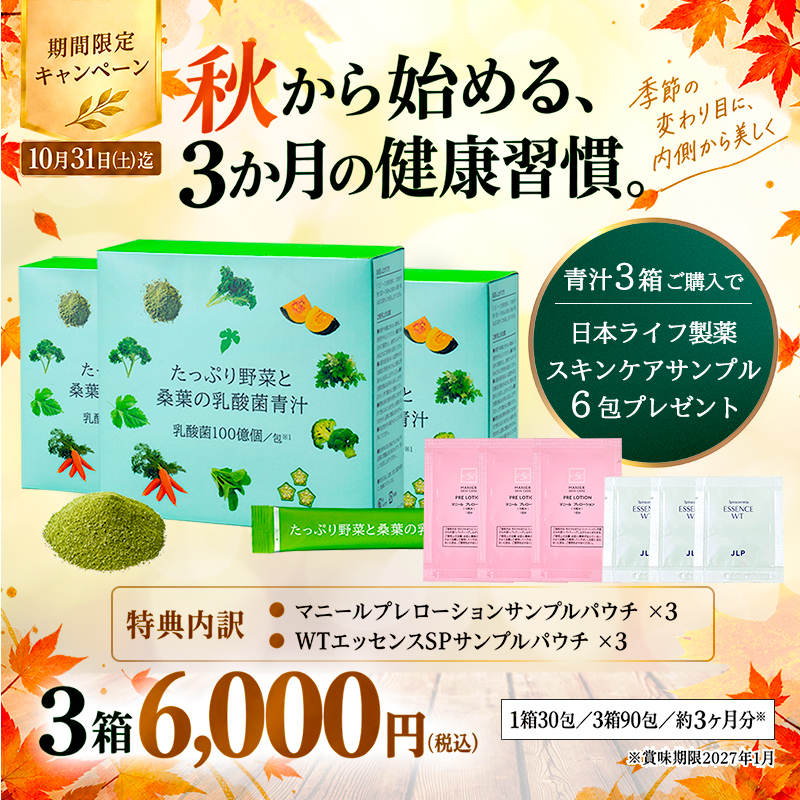 【秋の3ヶ月健康応援キット】たっぷり野菜と桑葉の乳酸菌青汁×３箱セット | MULBERRY GREEN JUICE WITH LACTIC ACID BACTERIA ×3set
