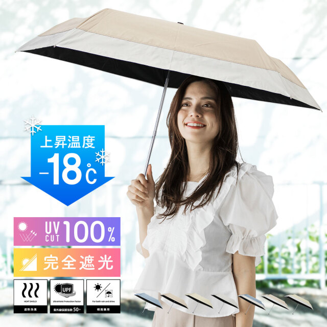 【50cm】日傘 折りたたみ 完全遮光 晴雨兼用 遮光率100% UVカット率100% UPF50+ バイカラー 撥水4級 耐水度2000mm以上 レディース 1級遮光