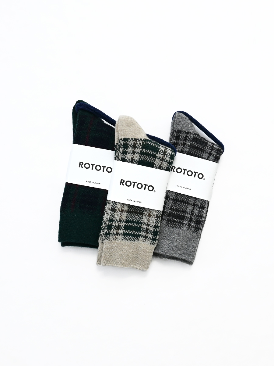ROTOTO (ロトト)　チェックパターン メリノソックス