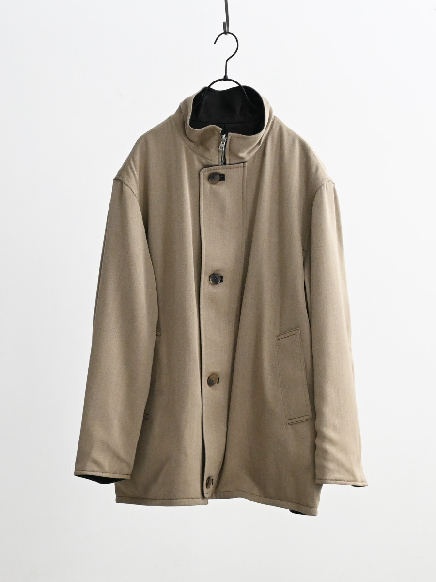 AURALEE (オーラリー)　REVERSIBLE WOOL TWISTED TWILL / SHEEP LEATHER HALF COAT -KHAKI BEIGE