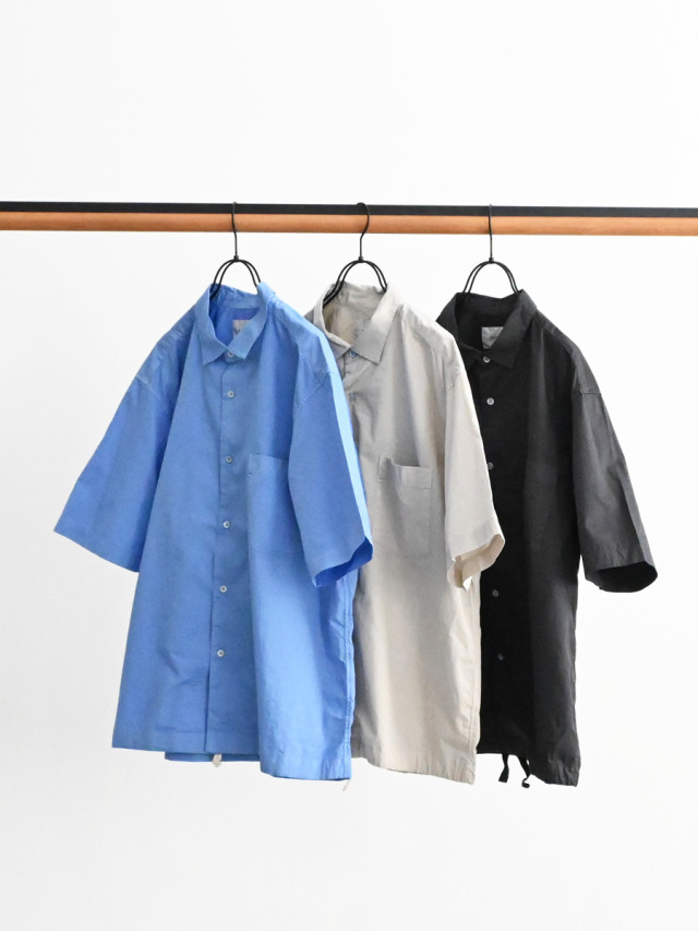 【30%OFF】RINEN (リネン)　70/1ツイル 裾ヒモ半袖レギュラーカラーシャツ