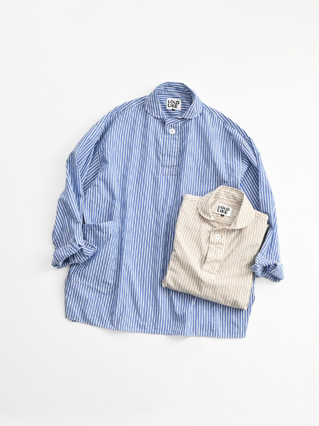 LOLO LIKE (ロロライク) 定番プルオーバービッグシャツ 綿麻ストライプ