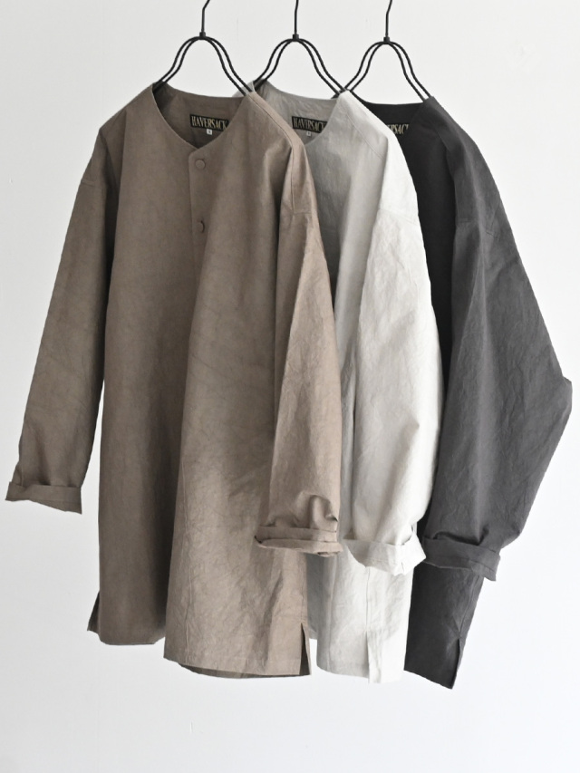 HAVERSACK (ハバーサック)　コットンタイプライター ノーカラーシャツ