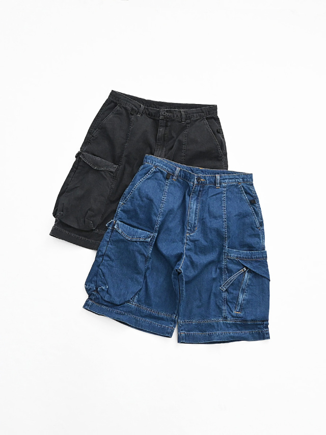 新品 NULL TOKYO 10ポケットカーゴショートパンツ S BLUE NULL TOKYO (ヌルトウキョウ) OUTSIDE DENIM SHORTS