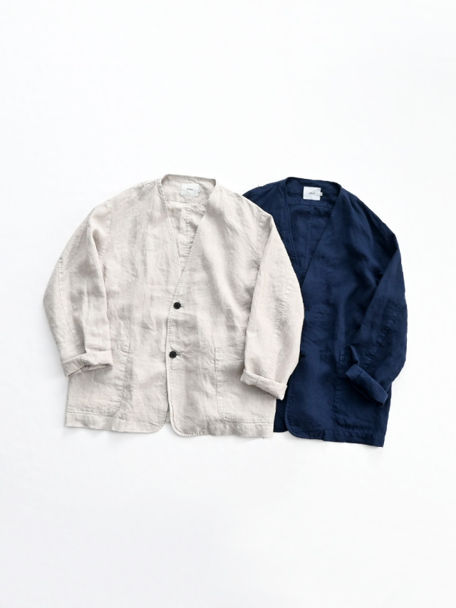 RINEN (リネン)　40/1リネン平織エアタンブラー ノーカラージャケット