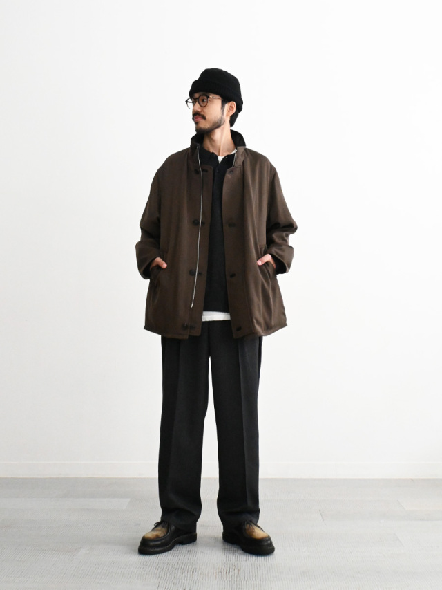 AURALEE (オーラリー)　REVERSIBLE WOOL TWISTED TWILL / SHEEP LEATHER HALF COAT -BROWN