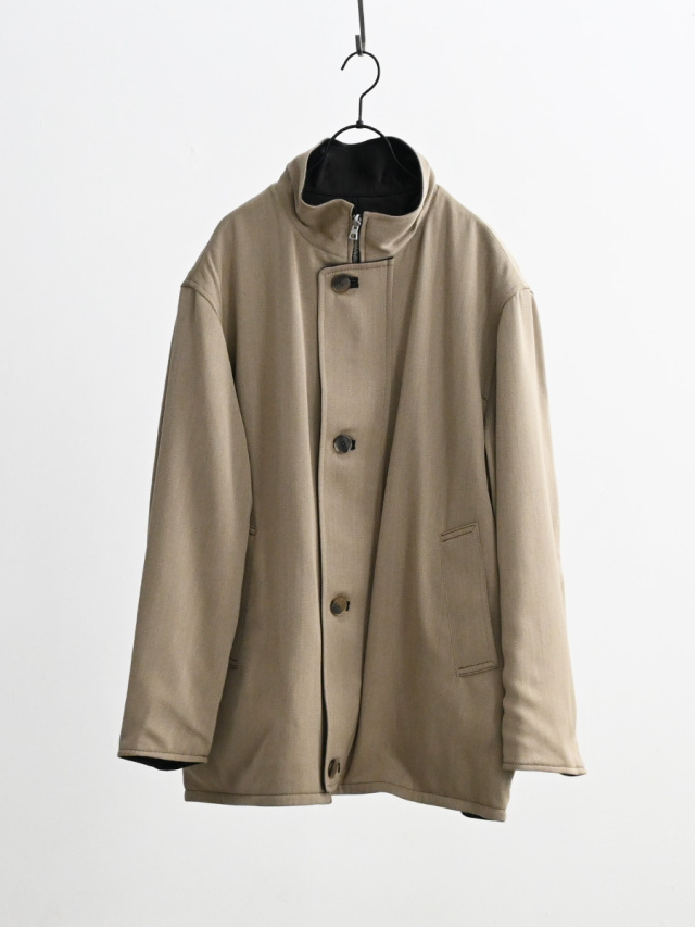 AURALEE (オーラリー) REVERSIBLE WOOL TWISTED TWILL / SHEEP LEATHER HALF COAT -KHAKI BEIGE