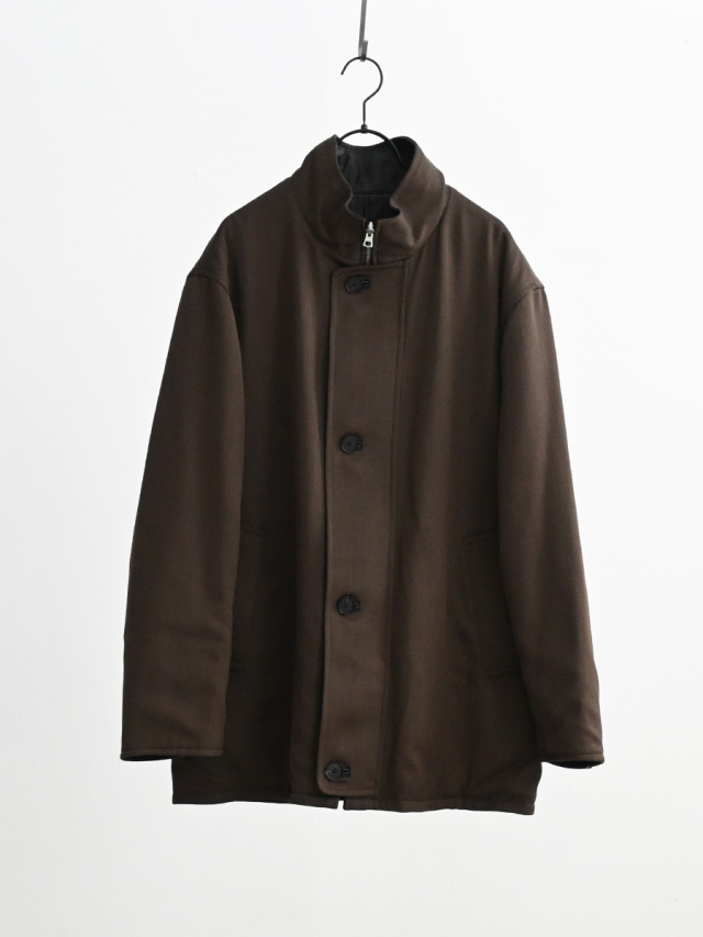 AURALEE (オーラリー) REVERSIBLE WOOL TWISTED TWILL / SHEEP LEATHER HALF COAT -BROWN