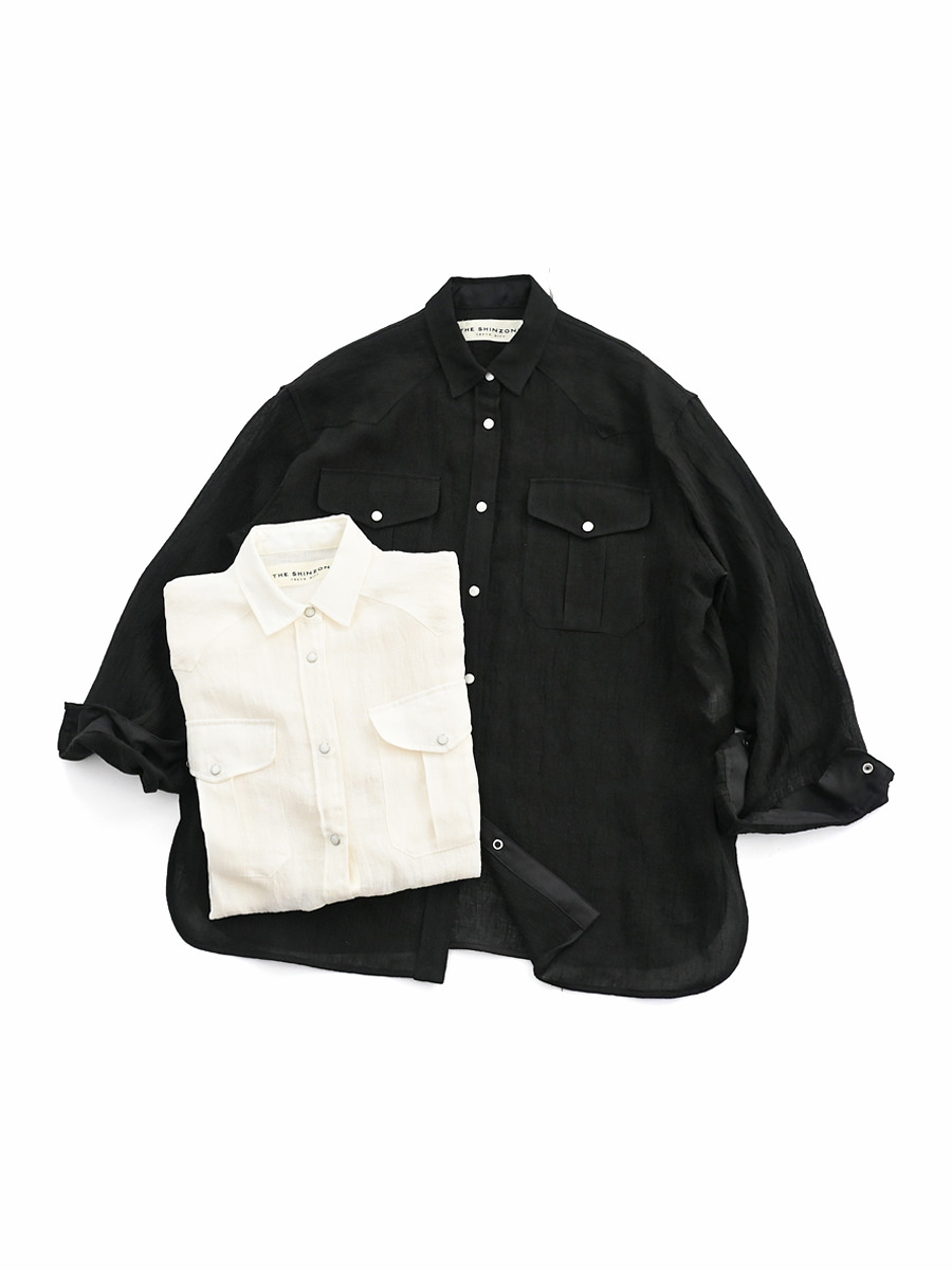 THE SHINZONE シンゾーン コットンリネンチェルシーシャツ ブラック THE SHINZONE(ザ シンゾーン) LINEN WESTERN SHIRT