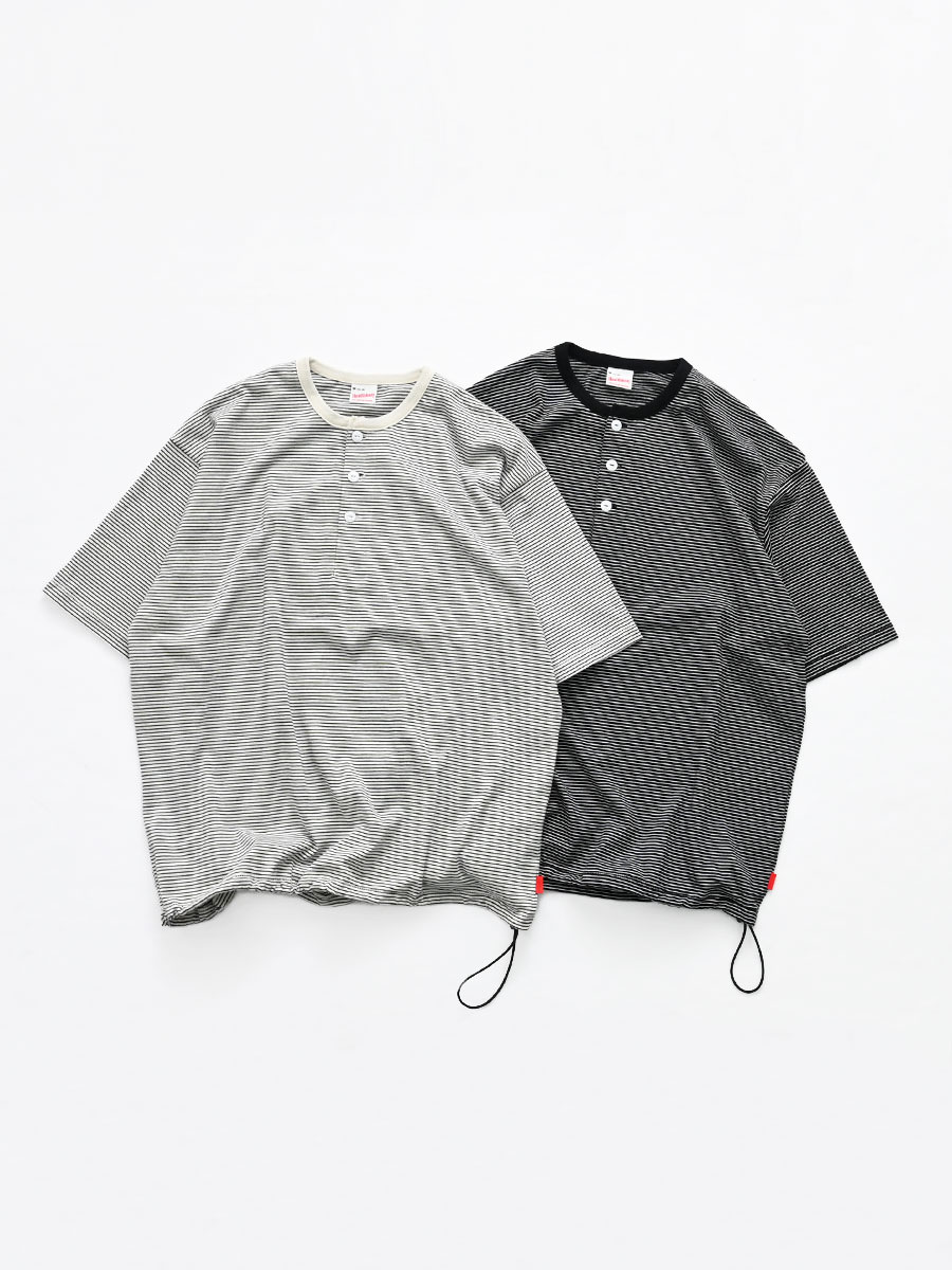 Healthknit ナローボーダー ワイドクルーネック半袖Tシャツ