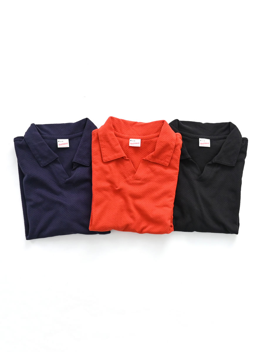 Healthknit(ヘルスニット) U.S.コットンメッシュ スキッパーカラー半袖Tシャツ