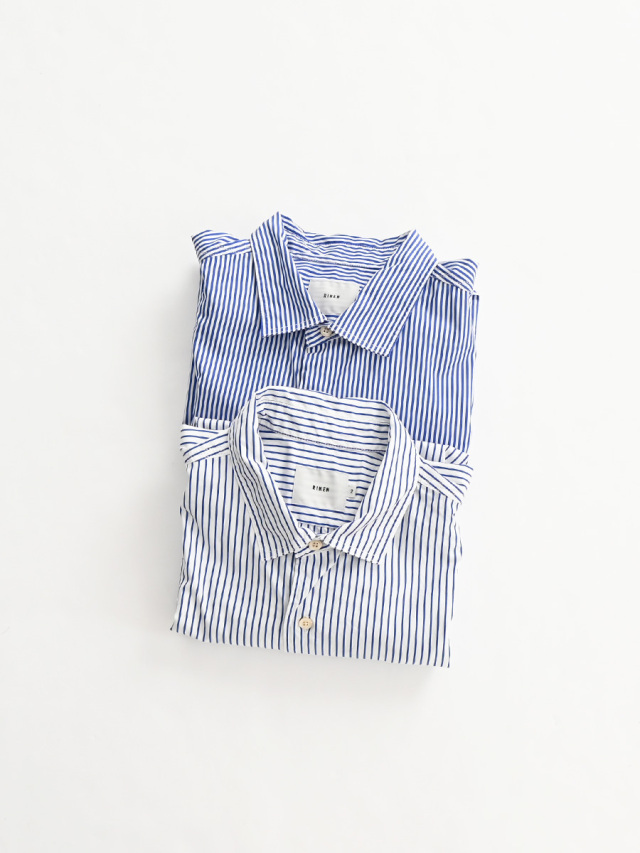 【30%OFF】RINEN (リネン)　80/2ブロードストライプ レギュラーカラーオーバーサイズシャツ -ナイモノねだり