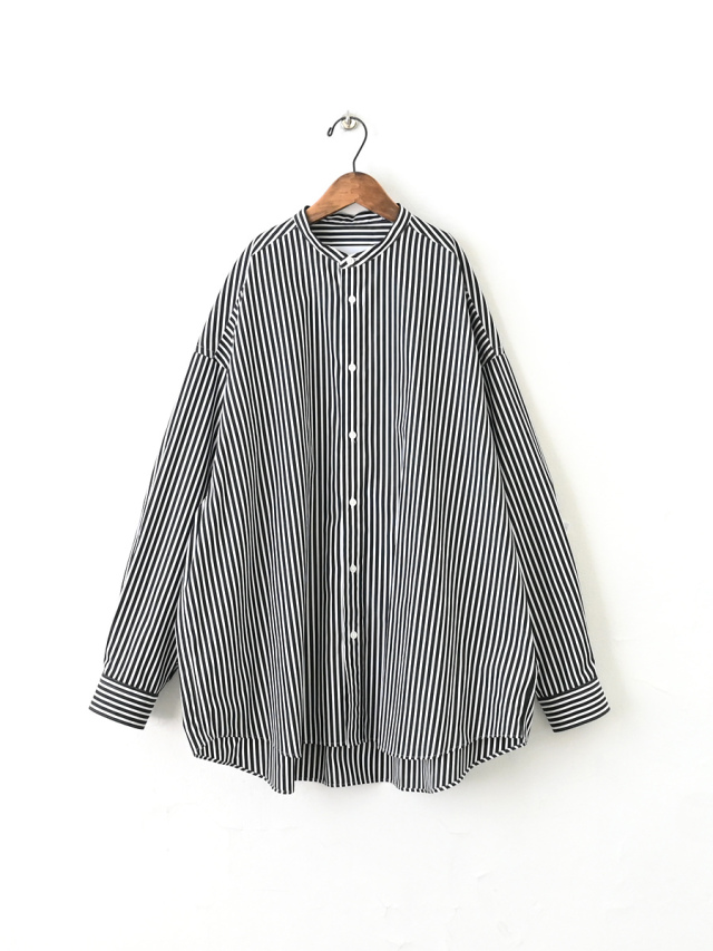 Graphpaper(グラフペーパー) High Count Broad L/S Oversized Band Collar Shirt - BLACK STRIPE