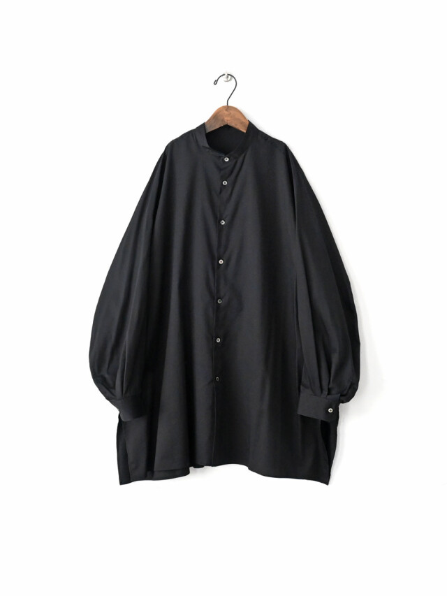 Graphpaper(グラフペーパー) Silicon Poplin Deep Slit Band Collar Shirt - BLACK