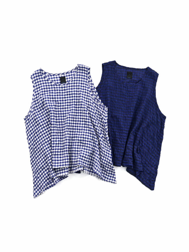 maillot (マイヨ)　shirring check sleeveless Shirt(シャーリングチェックスリーブレスシャツ) MAS-26109