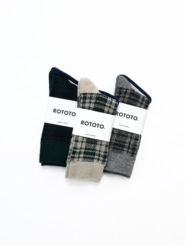 ROTOTO (ロトト)　チェックパターン メリノソックス