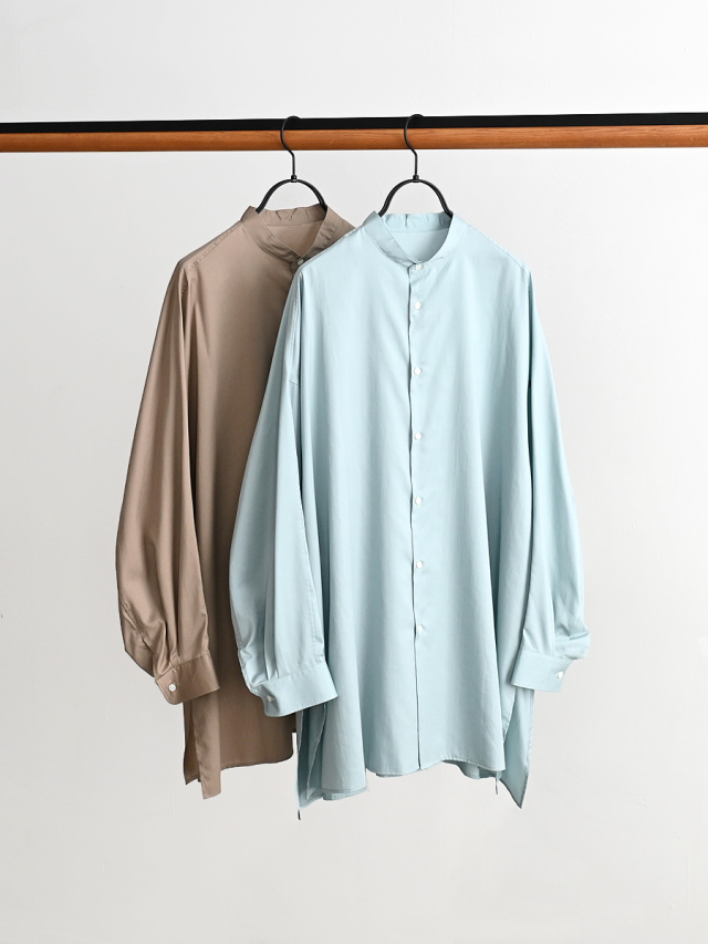 Graphpaper(グラフペーパー) Silicon Poplin Deep Slit Band Collar Shirt