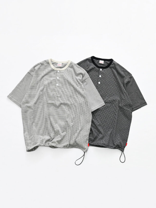 Healthknit ナローボーダー ワイドクルーネック半袖Tシャツ