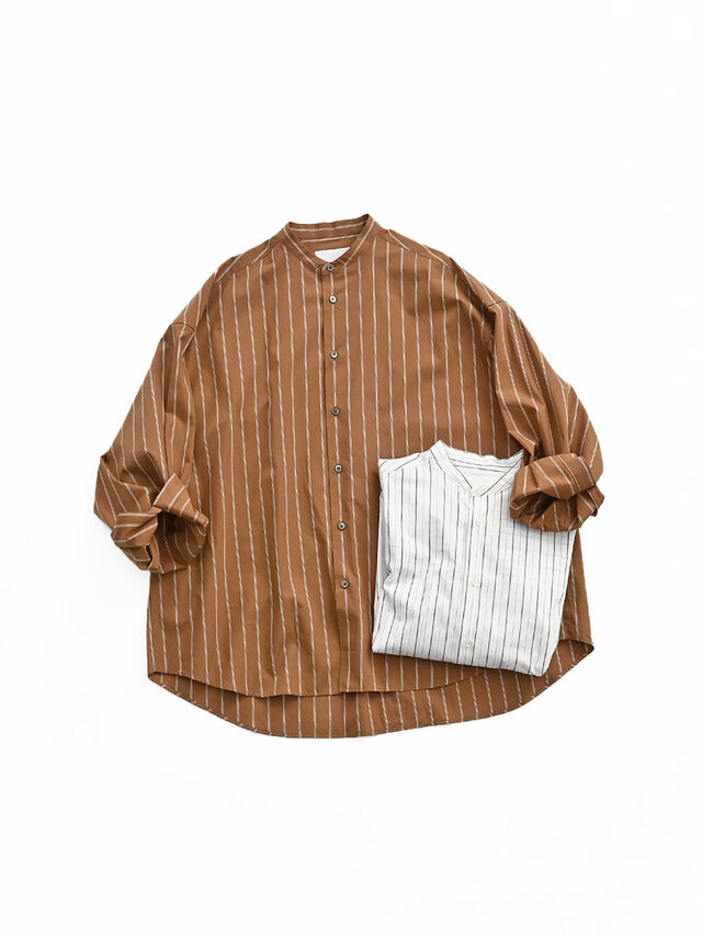 Graphpaper(グラフペーパー) SIDOGRAS Brown Stripe Oversized Band Collar Shirt