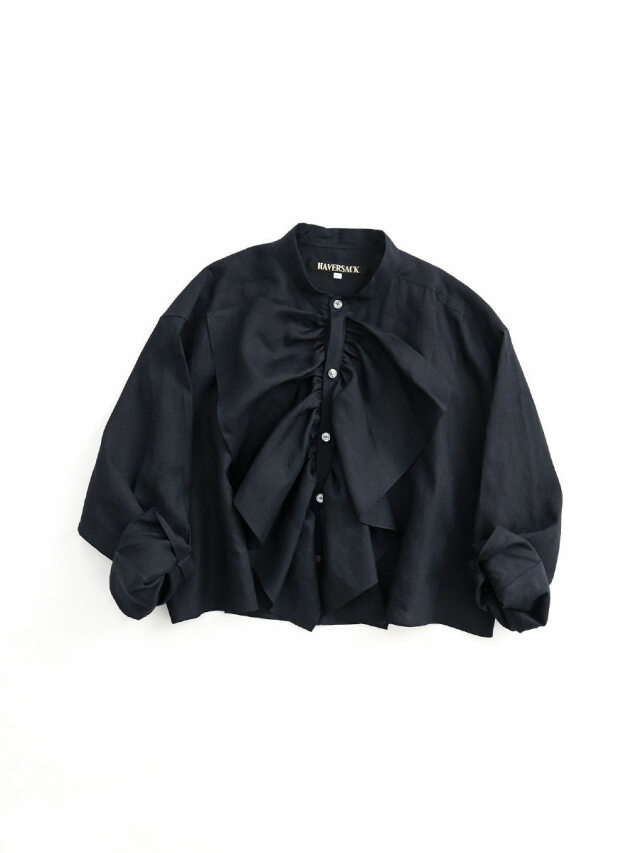 HAVERSACK(ハバーサック) リネンポプリン クロップドフリルシャツ