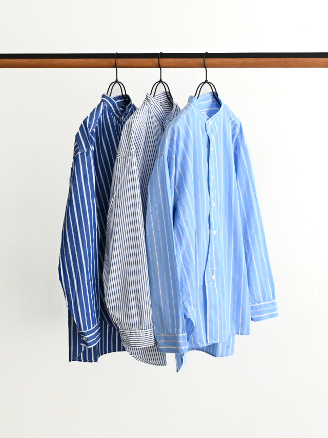 ROYAL NAVY (ロイヤルネイビー) コットンバンドカラーストライプシャツ