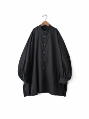 Graphpaper(グラフペーパー) Silicon Poplin Deep Slit Band Collar Shirt - BLACK