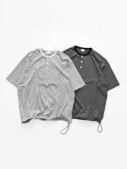 Healthknit ナローボーダー ワイドヘンリーネック半袖Tシャツ