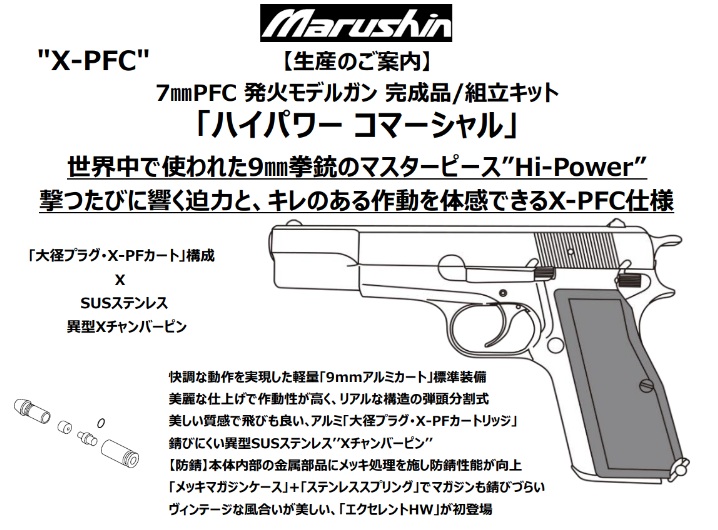 マルシン(Marushin) Hi-Power(ハイパワー) "コマーシャル"  7㎜PFC 発火モデルガン プラグリ