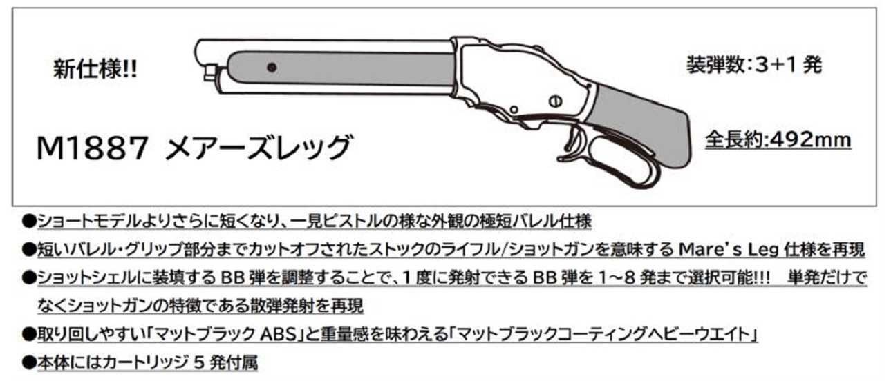 マルシン(Marushin) M1887 メアーズレッグ 木製ストック 6mmBB ガスショットガン