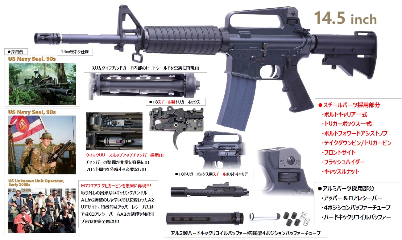 T8/CGS COLT R727/M16A21 Carbine 14.5inchバレル ガスブローバックライフル (COLT-1024)（マルイMWSマガジン互換）